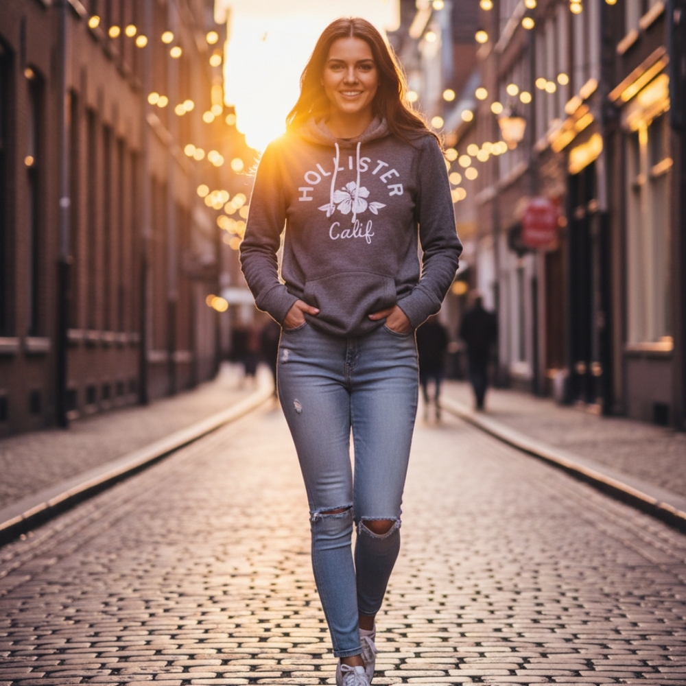 Hollister Gray Hoodie, missing string
